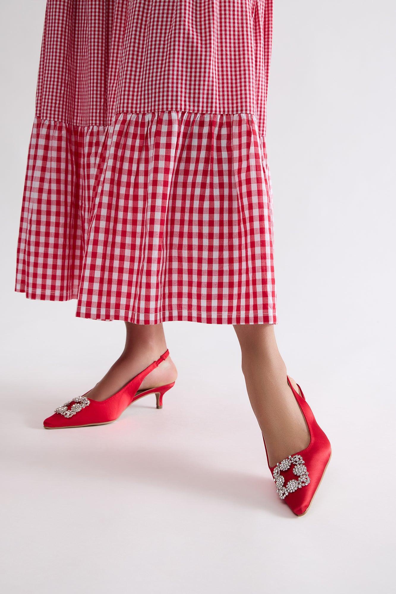 Stellina Kitten Heel Pumps - Red Product Image