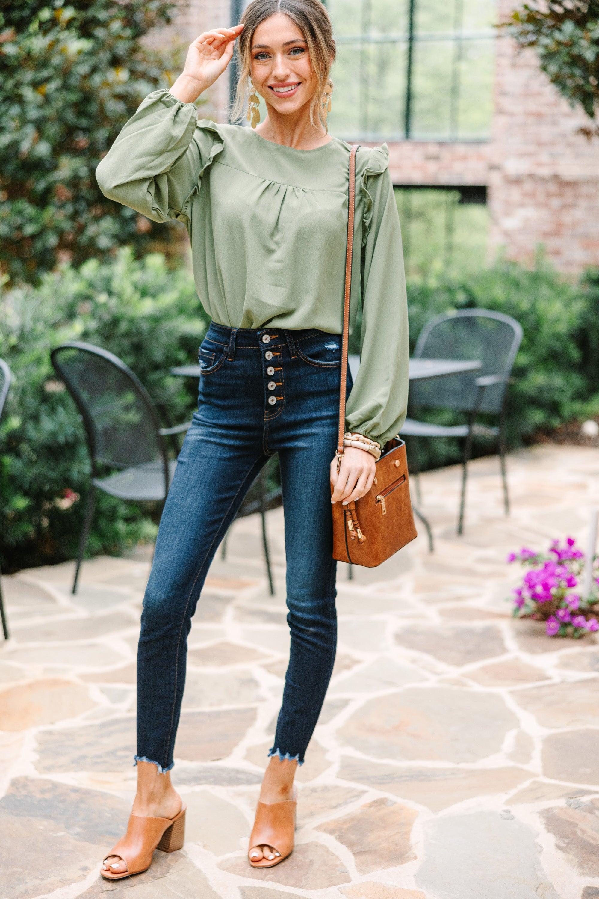 Feeling Important Light Olive Green Ruffled Blouse Female Product Image