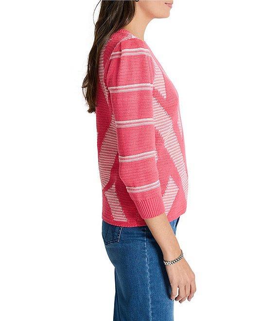 NIC + ZOE This And That Novelty Cotten Blend Knit Round Neck 3/4 Sleeve Sweater Product Image