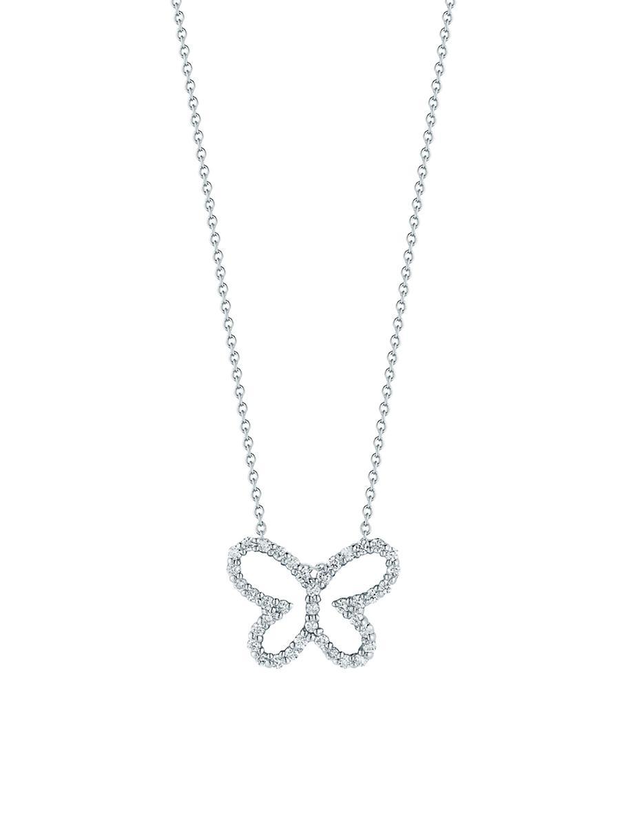 Womens Tiny Treasures 18K White Gold & Diamond Butterfly Necklace Product Image