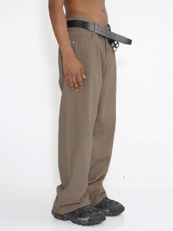 Simple Mid-High Waist Solid Color Loose Jeans Product Image