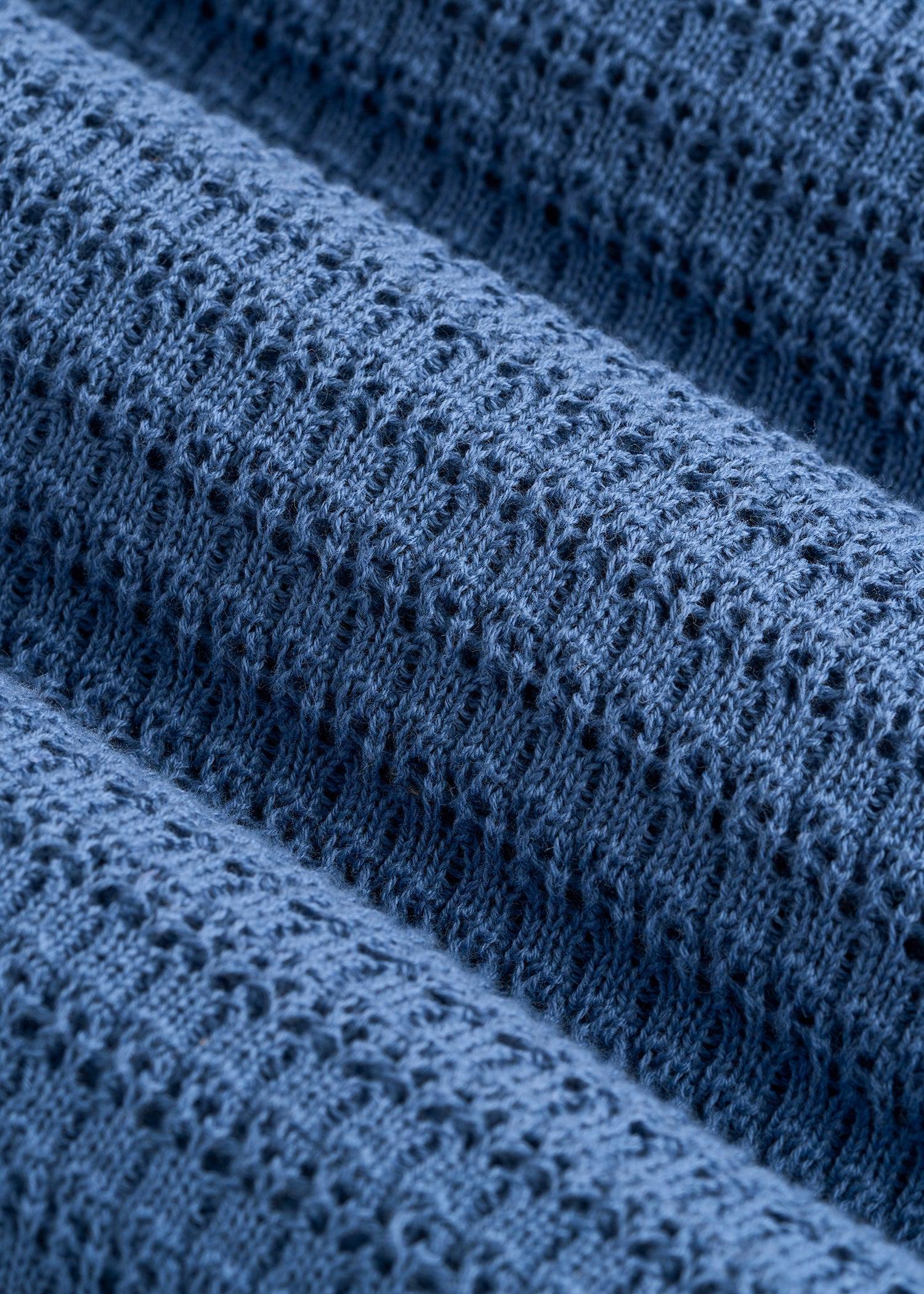 Short Sleeve Crochet Polo Cardigan for Tall Men in Deep Cobalt Male Product Image