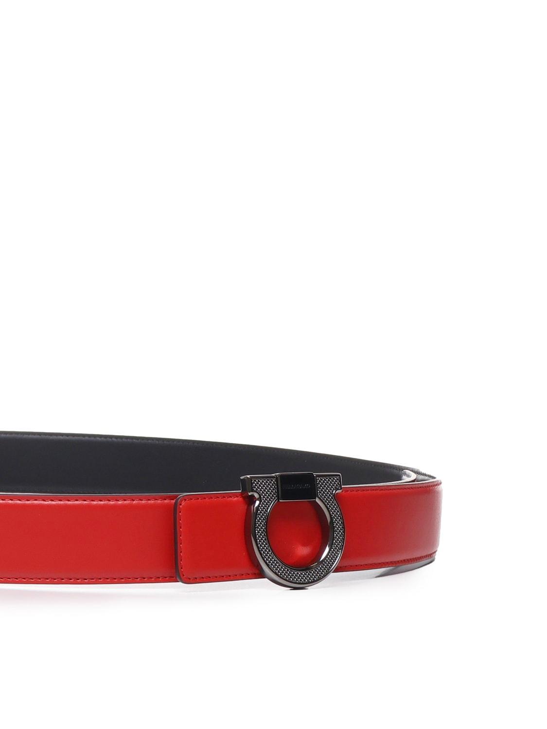 FERRAGAMO Gancini Belt In Calfskin In Red Product Image