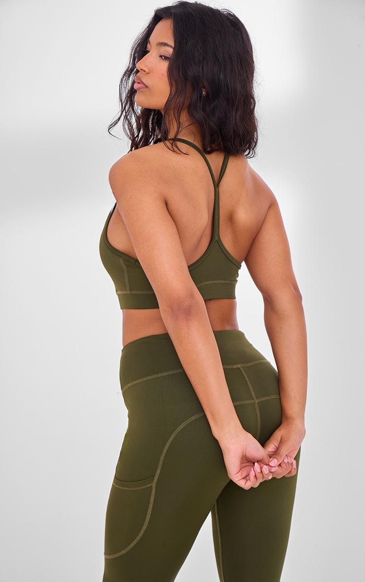 Khaki Y Back Sculpt Sports Bra Product Image