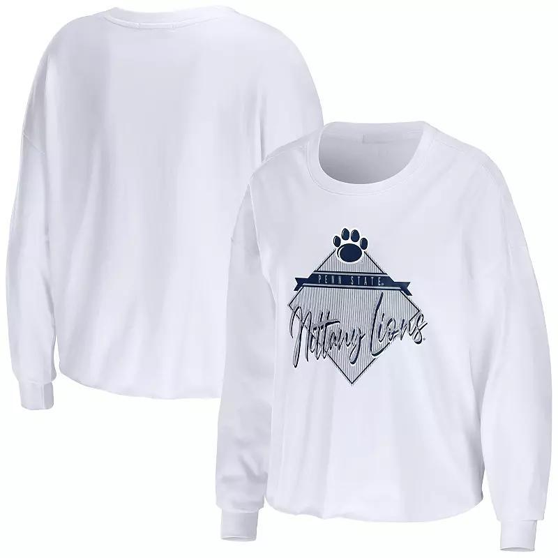 Women's WEAR by Erin Andrews White Penn State Nittany Lions Diamond Long Sleeve Cropped T-Shirt, Size: 2XL Product Image