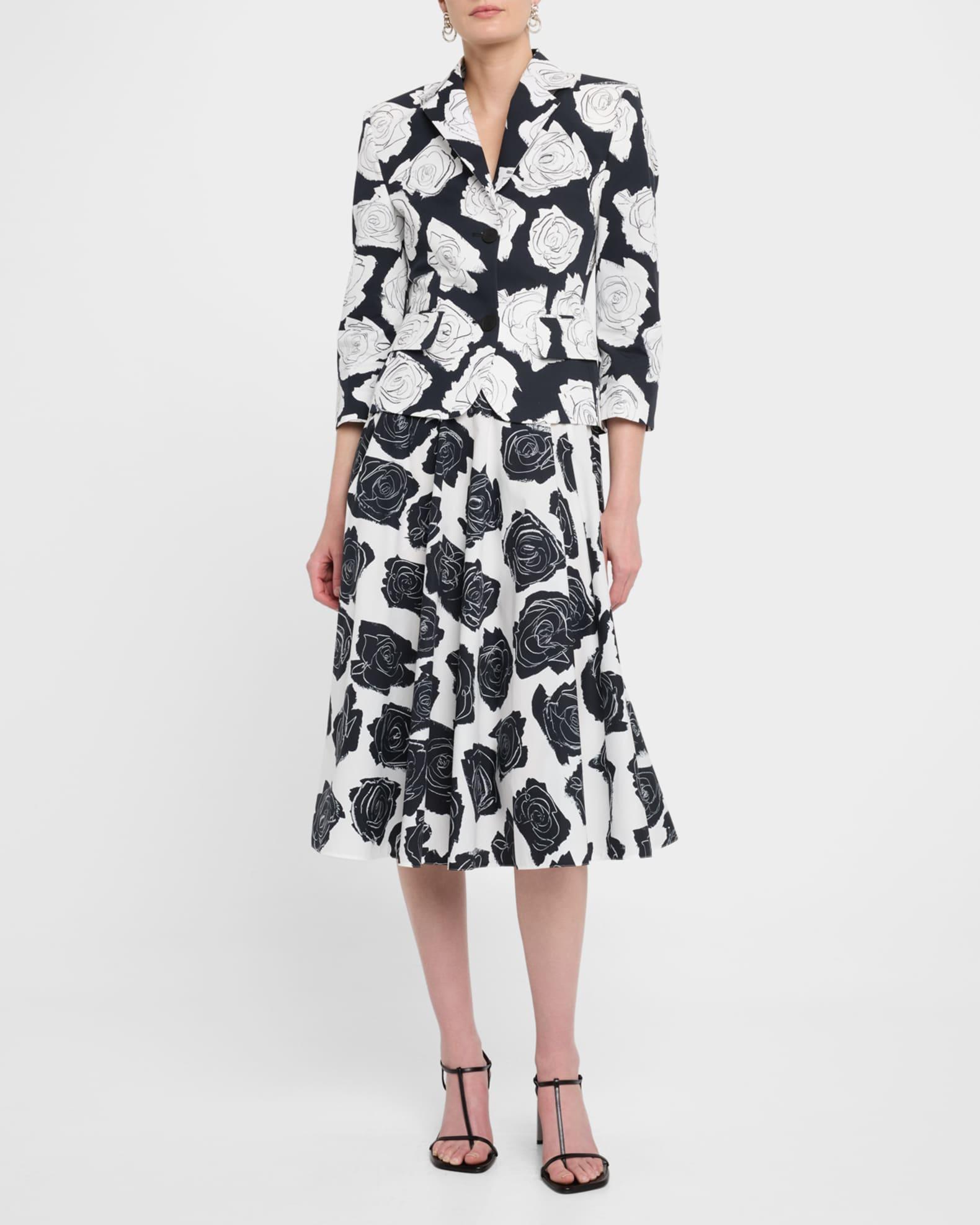 Rose-Printed Flare Midi Skirt Product Image