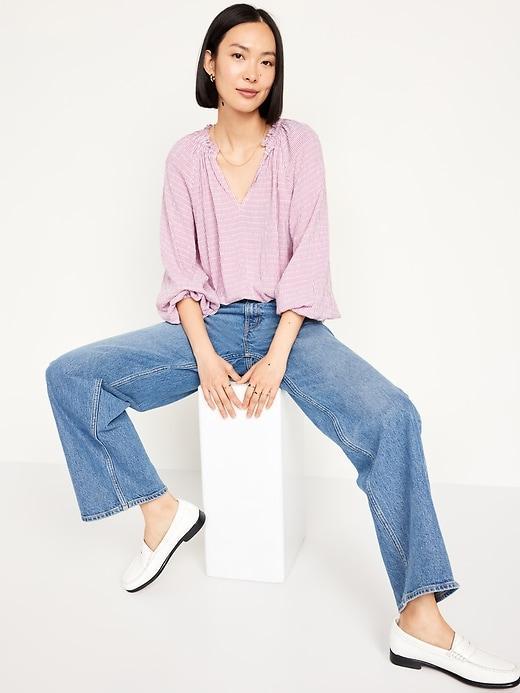 Ruffled Split-Neck Top Product Image