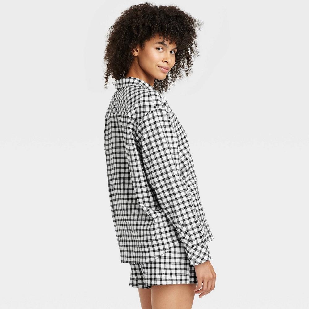 Womens Check Flannel Long Sleeve Top and Shorts Pajama Set - Auden Black/White XL Product Image