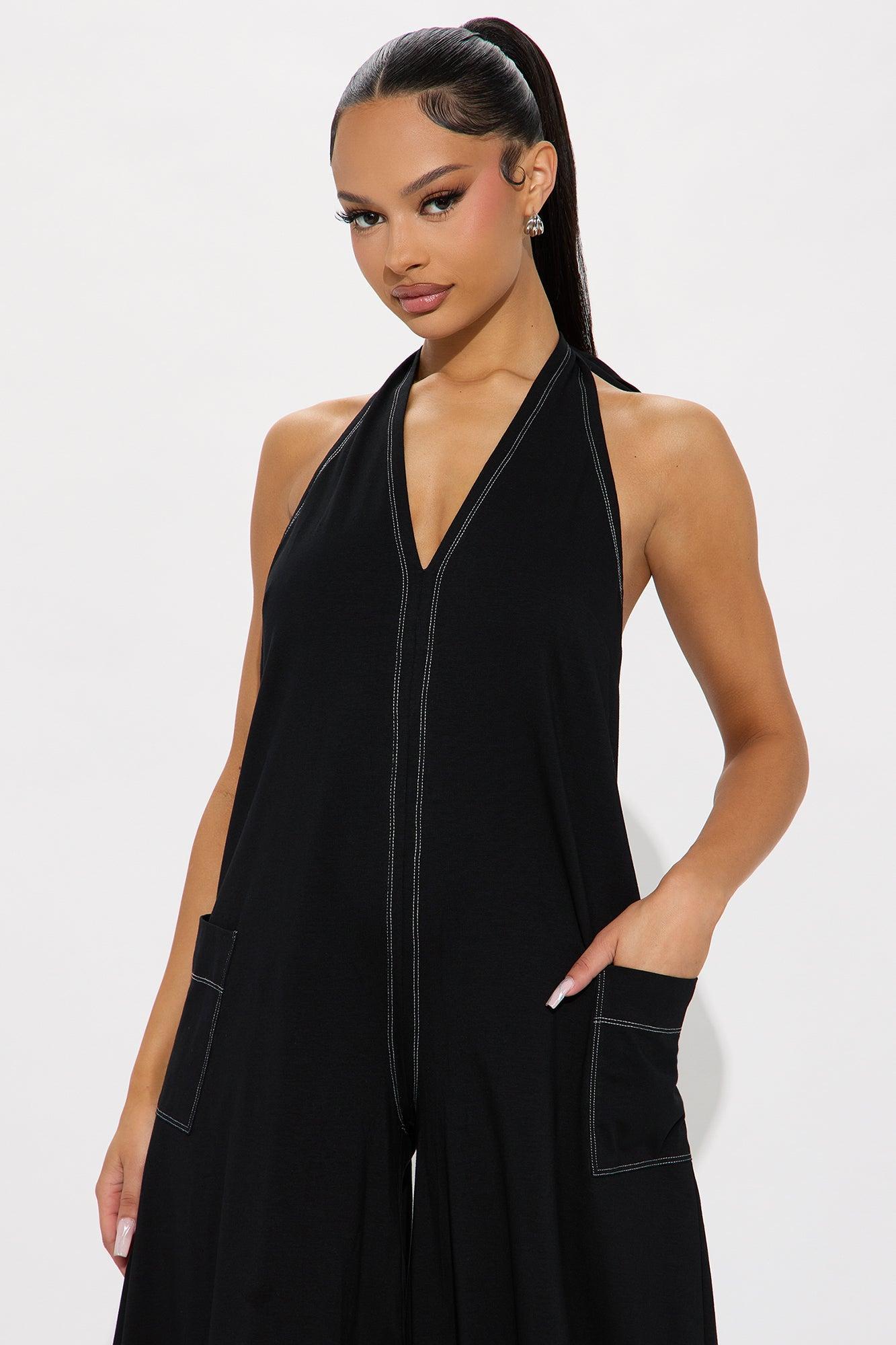 Linnet Tie Halter Wide Leg Jumpsuit - Black Product Image