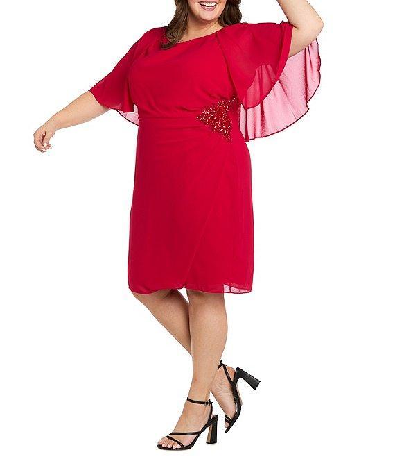 R & M Richards Plus Size Short Capelet Sleeve Chiffon Dress Product Image