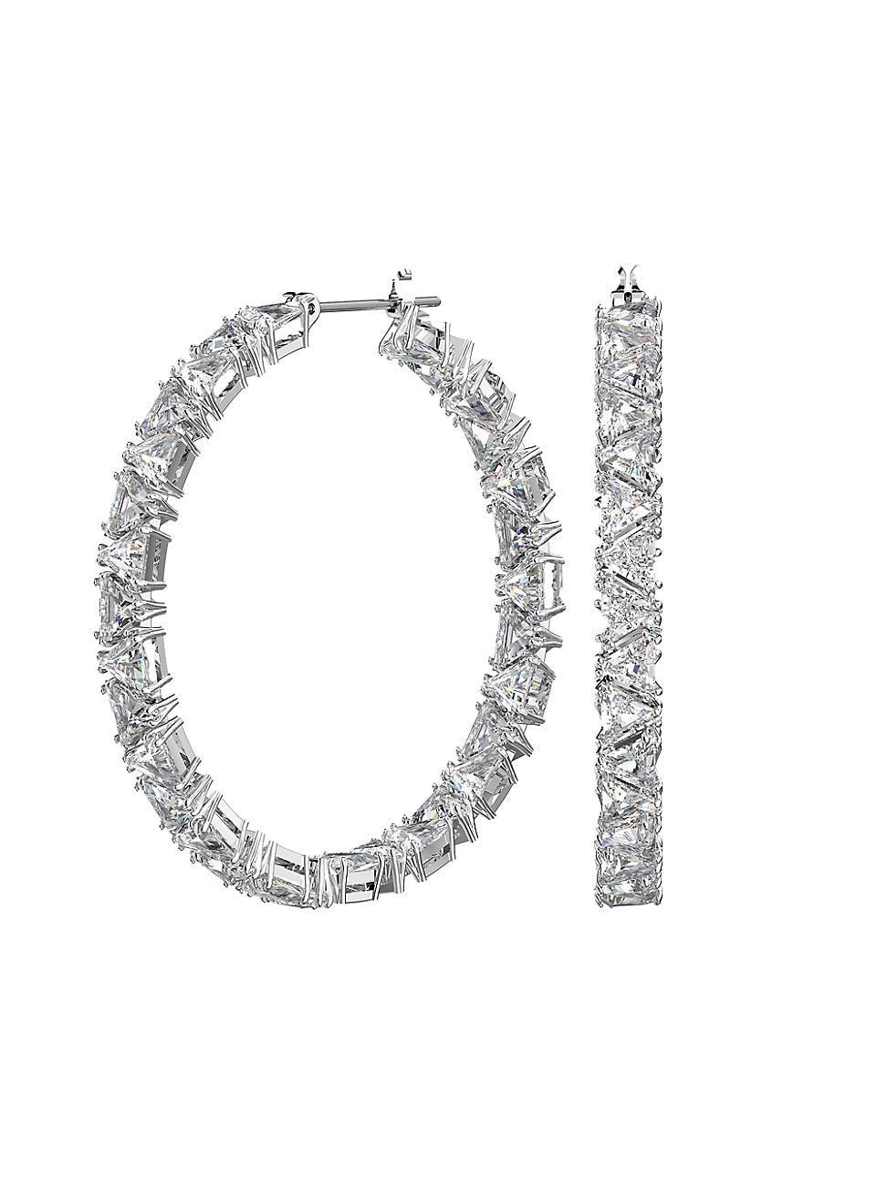 Womens Matrix Rhodium-Plated Trillion-Cut Crystal Hoop Earrings Product Image