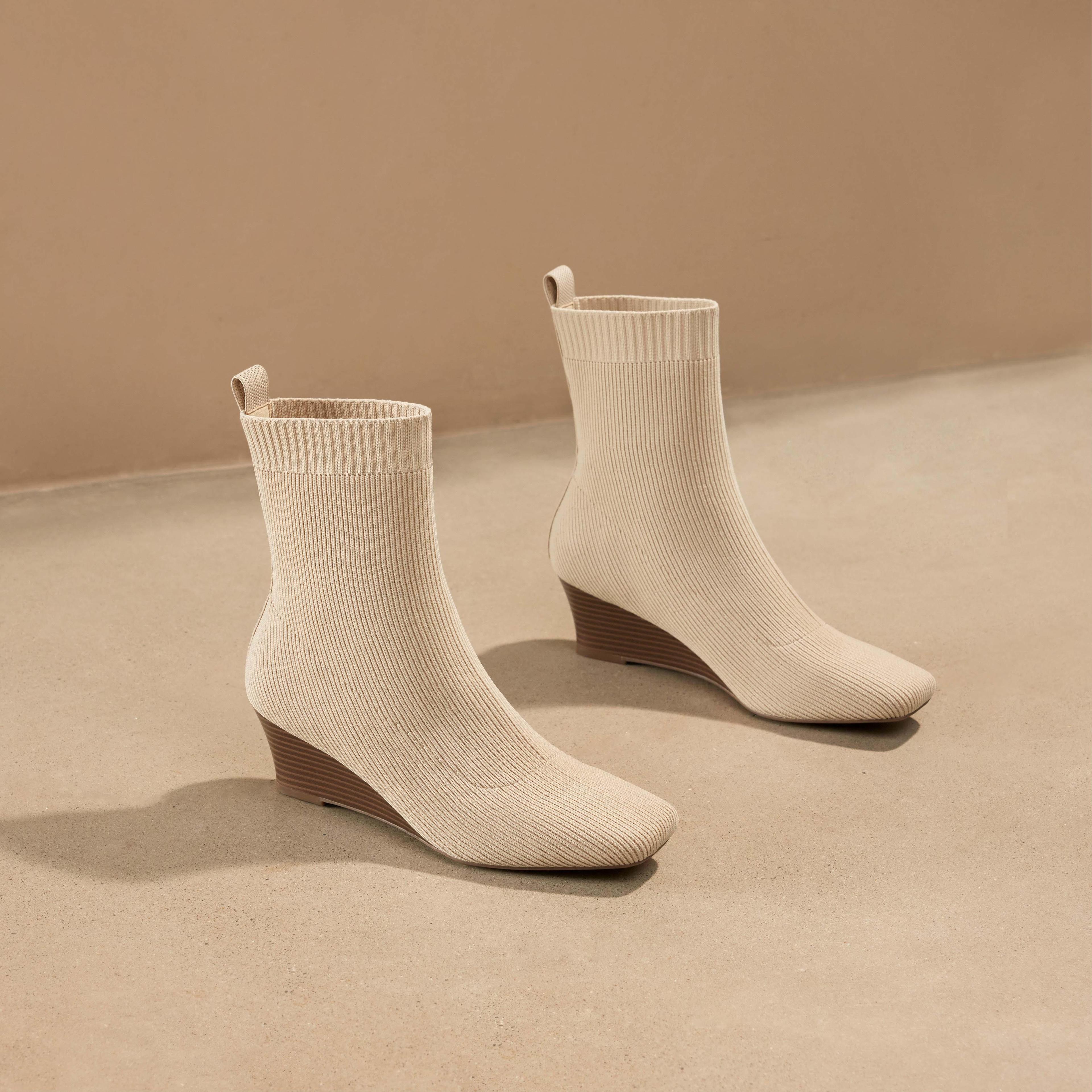 Square-Toe Water-Repellent Boots (Margot Wedge Bootie) Product Image