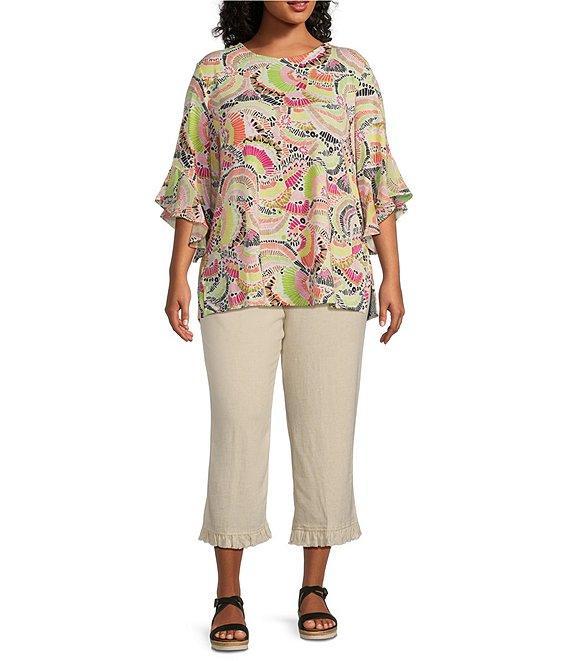 Multiples Plus Size Textured Slub Woven Straight Leg Elastic Drawstring Waist Pull-On Pants Product Image