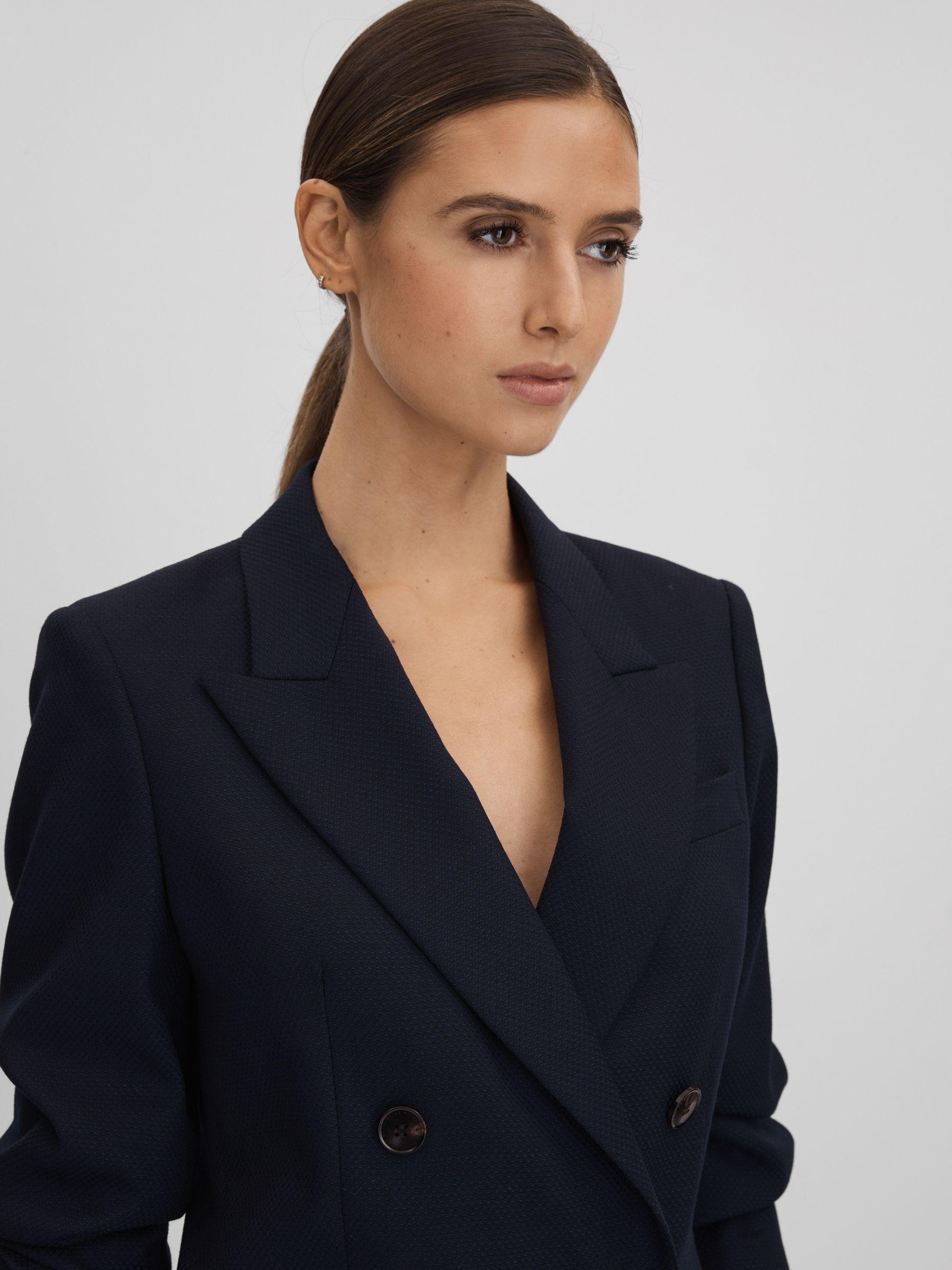 Wool Blend Double Breasted Suit Blazer in Navy Product Image