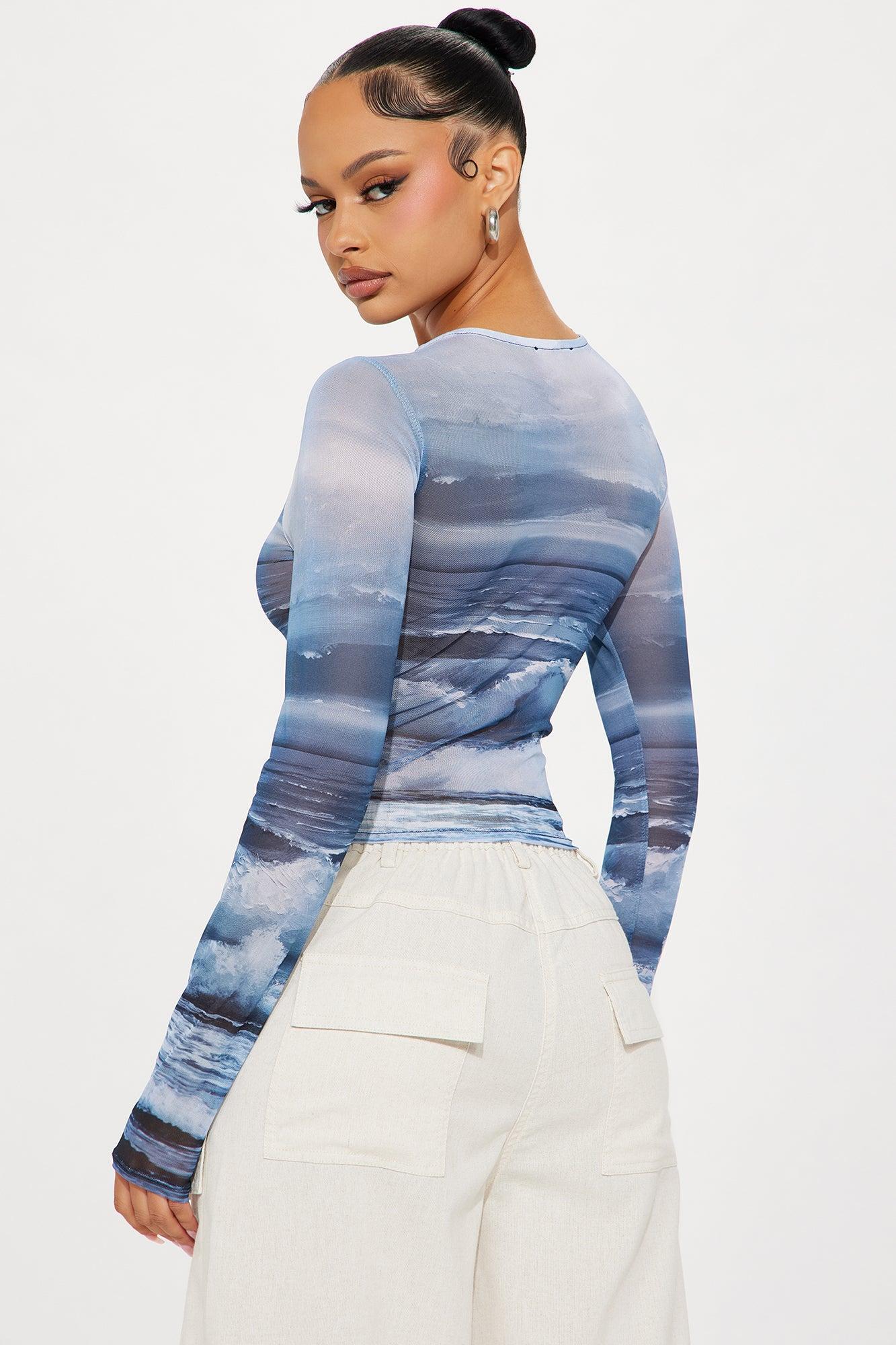 Chasing Waves Mesh Top - Blue Product Image