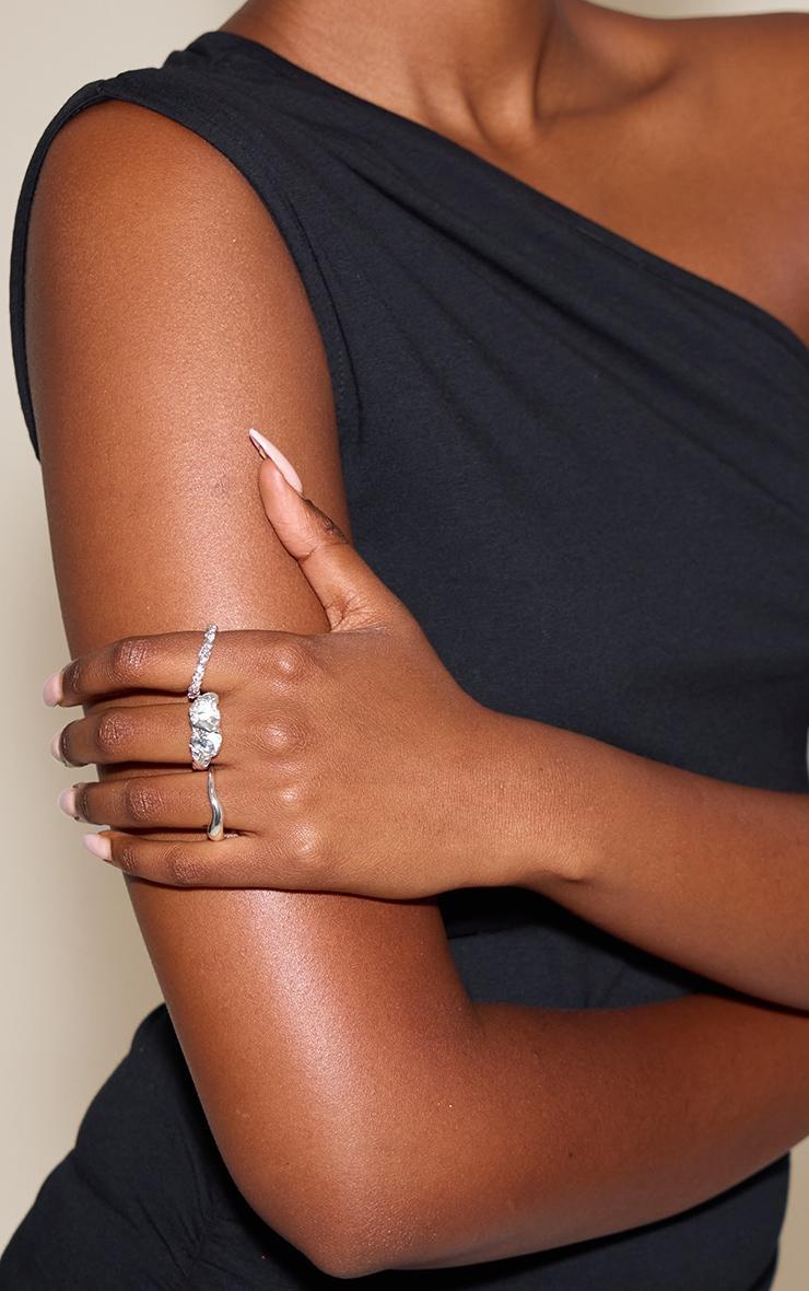 Silver Textured Molten Stacked Ring Product Image