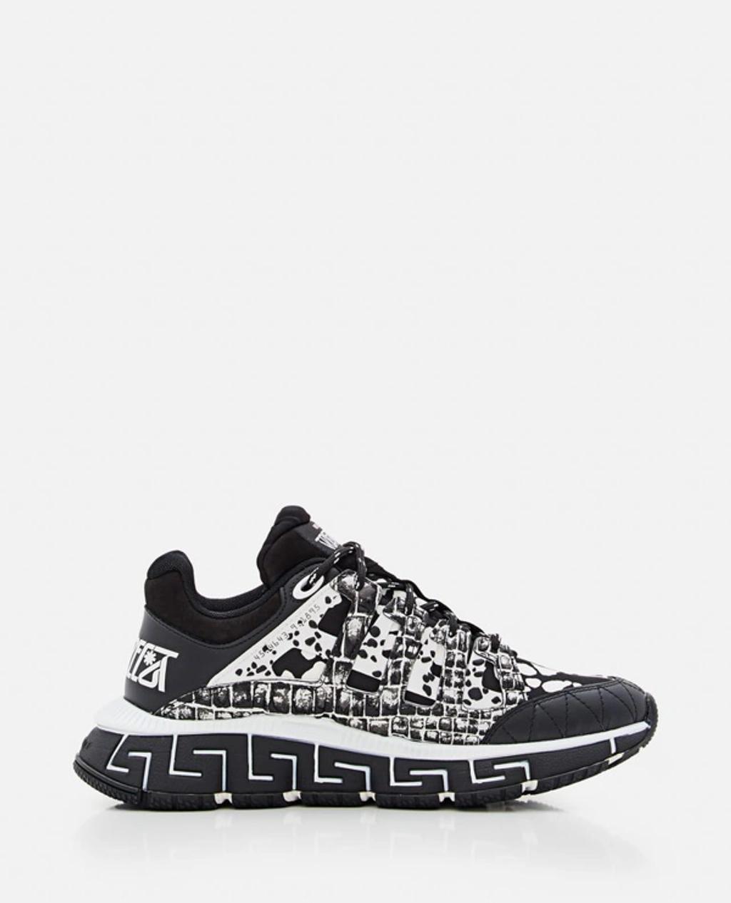 VERSACE Trigreca Leather Sneakers In Black Product Image