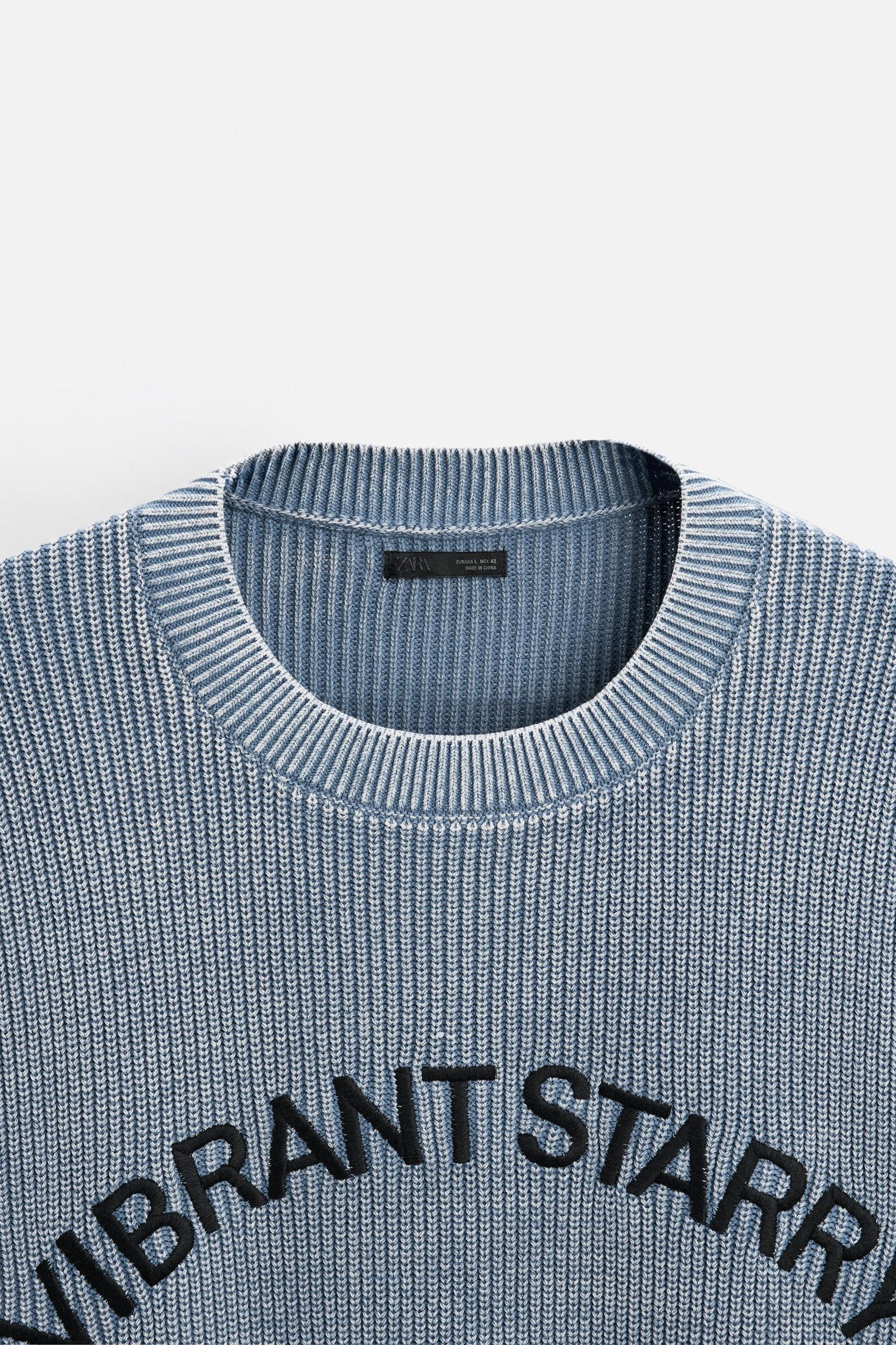 EMBROIDERED TEXT WASHED SWEATER Product Image