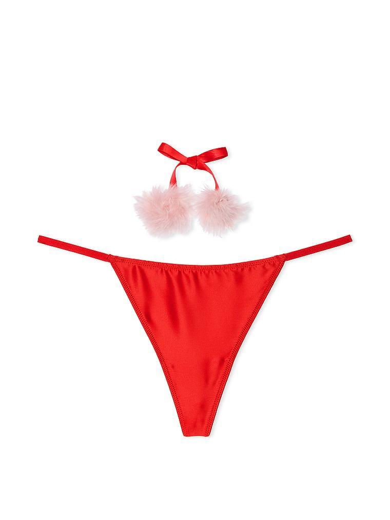 Satin Pom Pom V-String Panty Product Image