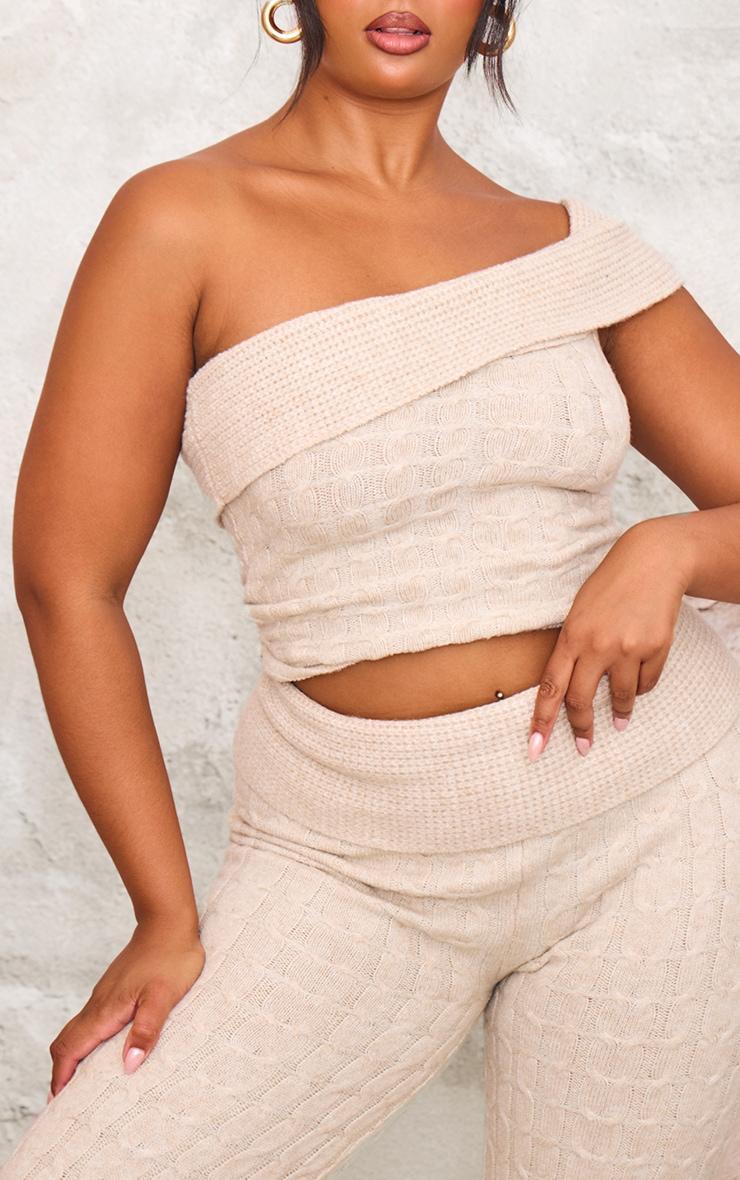 Plus Oatmeal Marl Textured Knit Foldover Bandeau Top Product Image