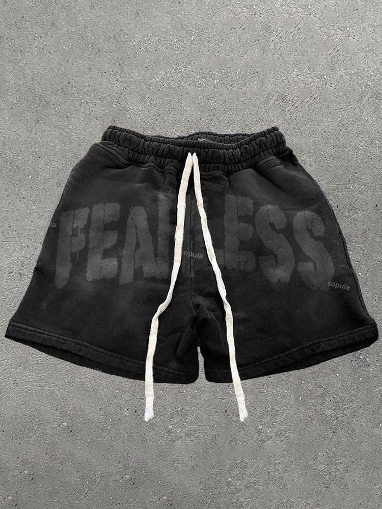 Retro Fearless Print Drawstring Shorts Product Image