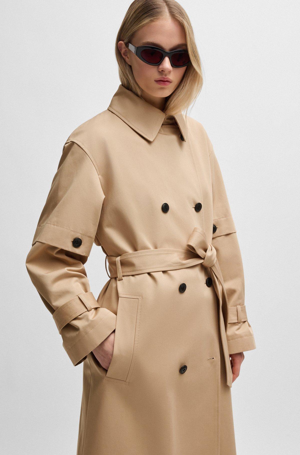 HUGO - Cotton trench coat with double-breasted front - Light Beige Product Image