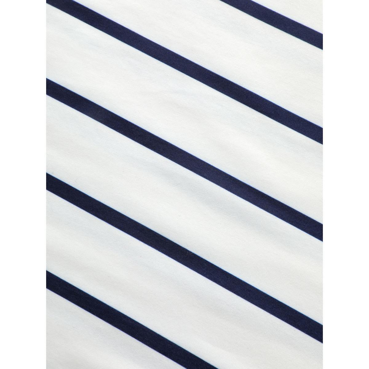 Plus Size Striped Print Raglan Sleeve Button Up T-shirt White Women Casual Contrast Striped Round Neck Everyday T-shirts BloomChic 30/6X Product Image