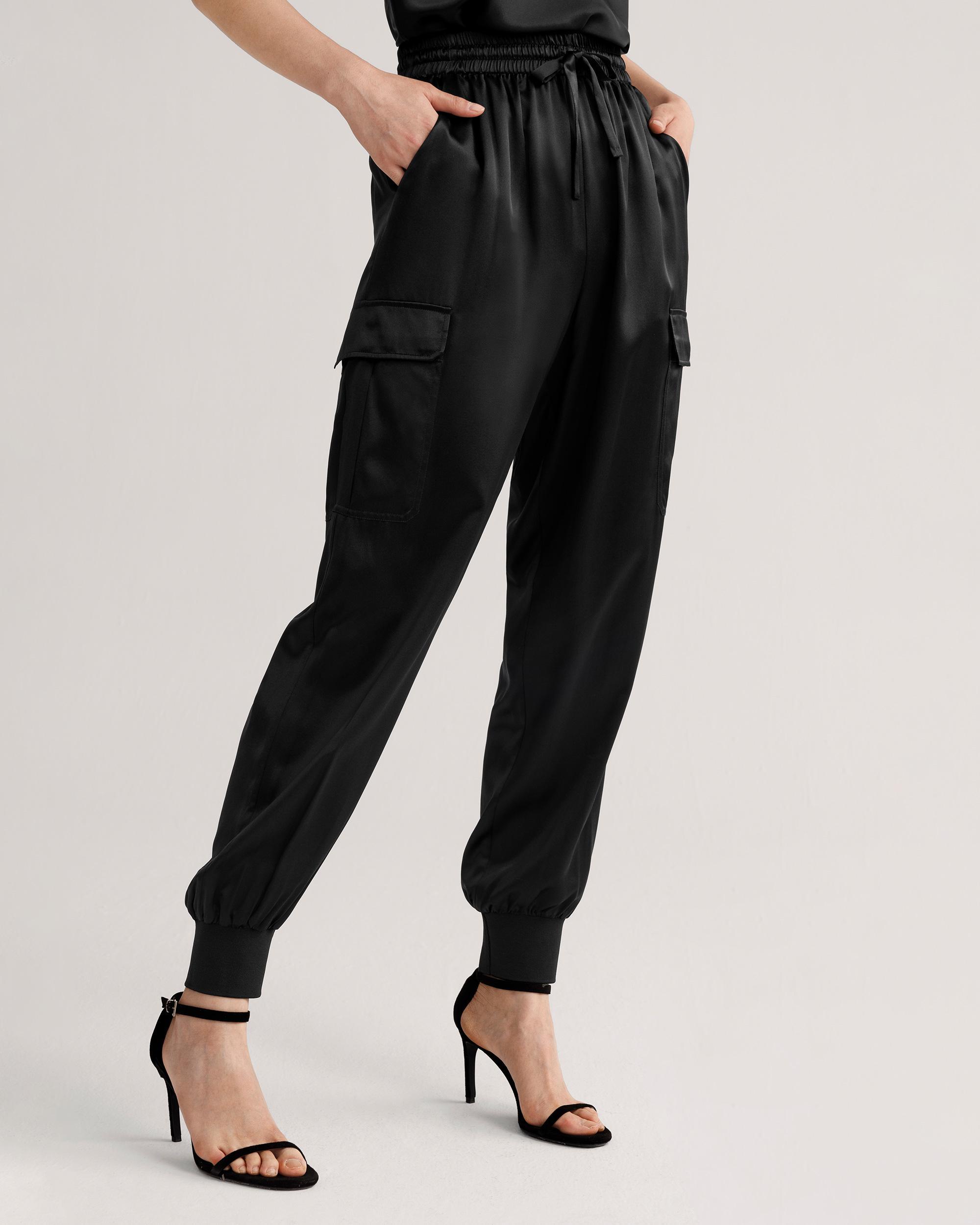 LILYSILK Silk Pants Women Black Sandwashed Silk Wrinkle-Resistant Comfort-Meets-Style Mid-Rise Stretchable Trouser Legs for Holiday 12 Product Image