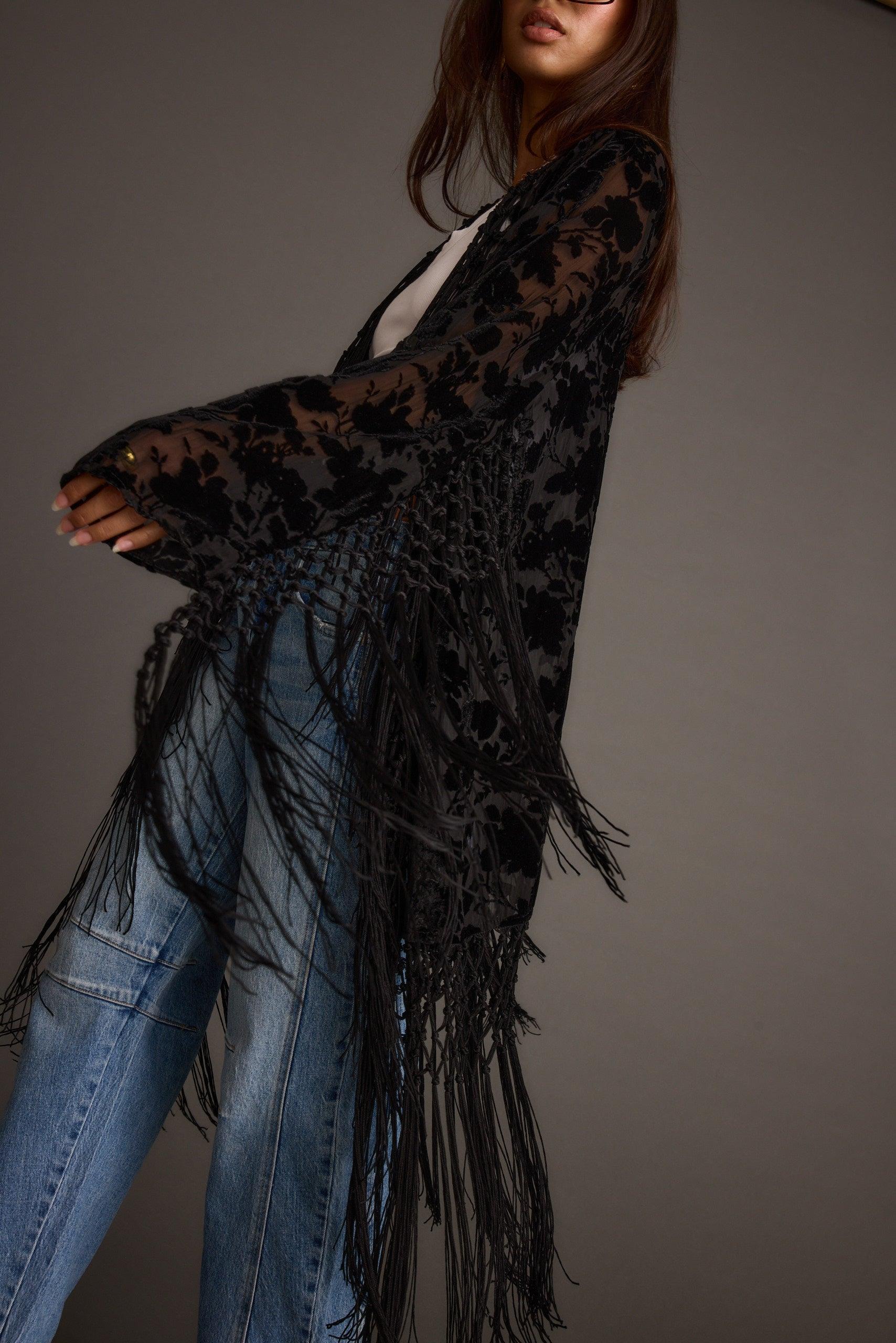 Stone Black Velvet Burnout Kimono Product Image