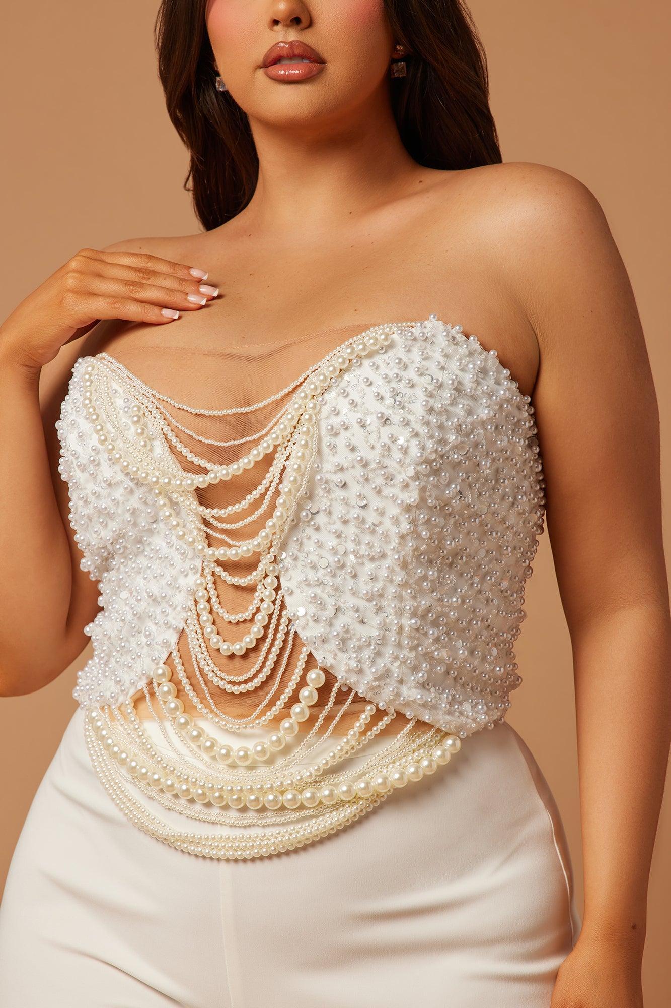 Eva Embellished Pearl Pant Set - White Product Image