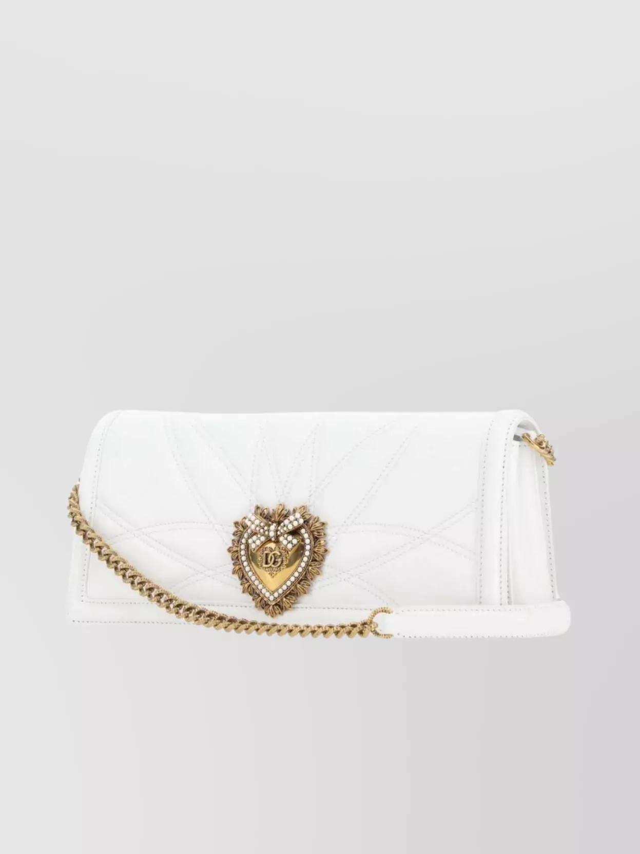 DOLCE & GABBANA Devotion Quilted Chain Strap Heart Bag In White Product Image