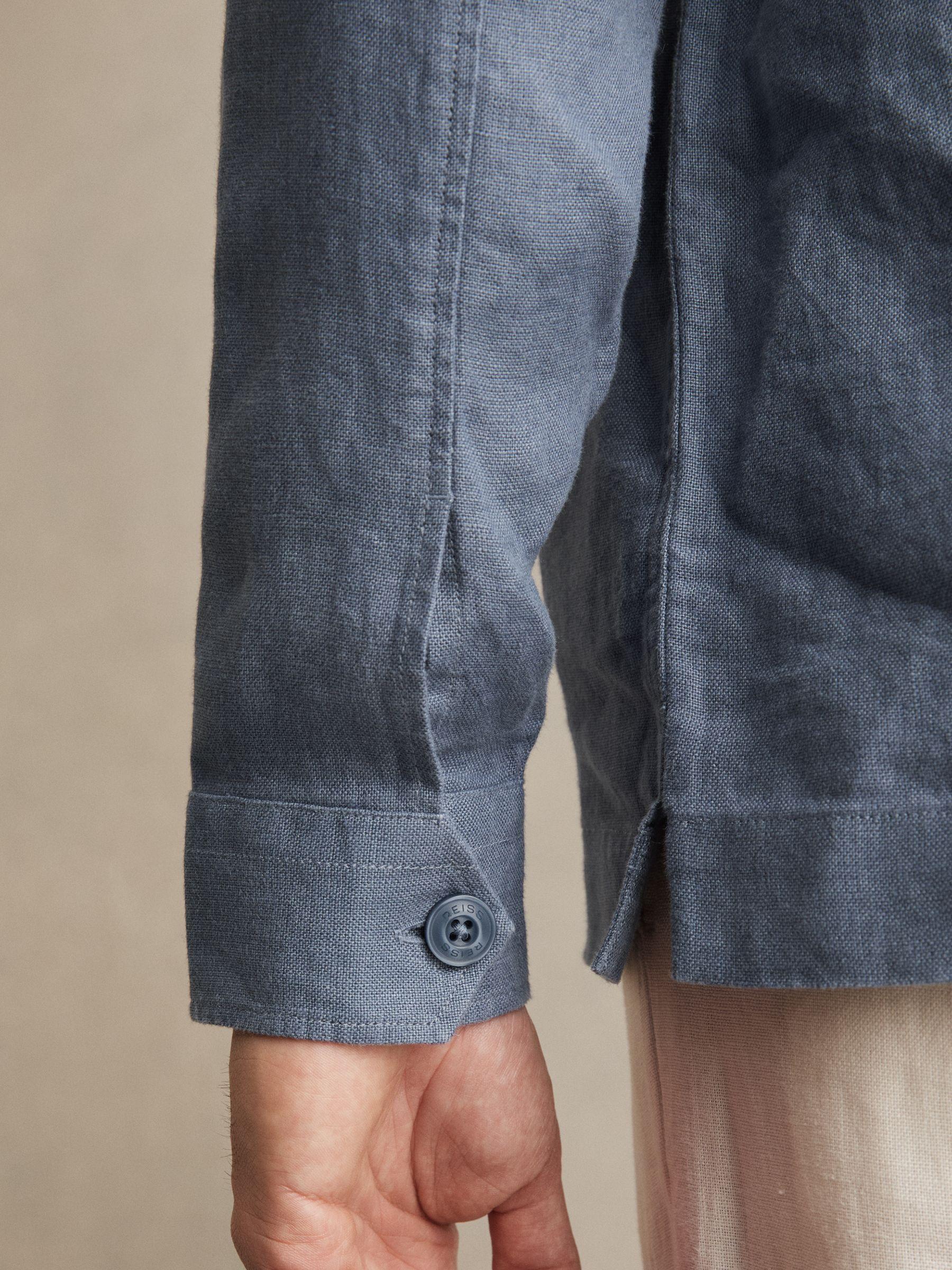 Linen Twin-Pocket Overshirt in Airforce Blue Product Image