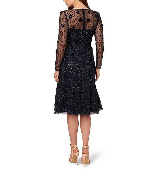 Adrianna Papell 3D Beaded Mesh Long Sleeve Midi Length Product Image