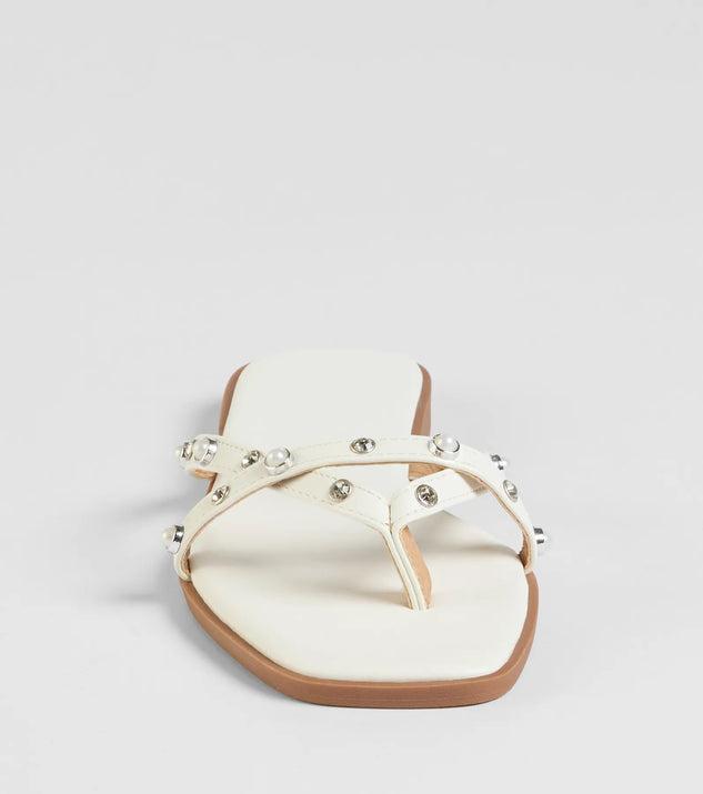 Stylishly Glam Strappy Rhinestone Pearl Sandals Product Image