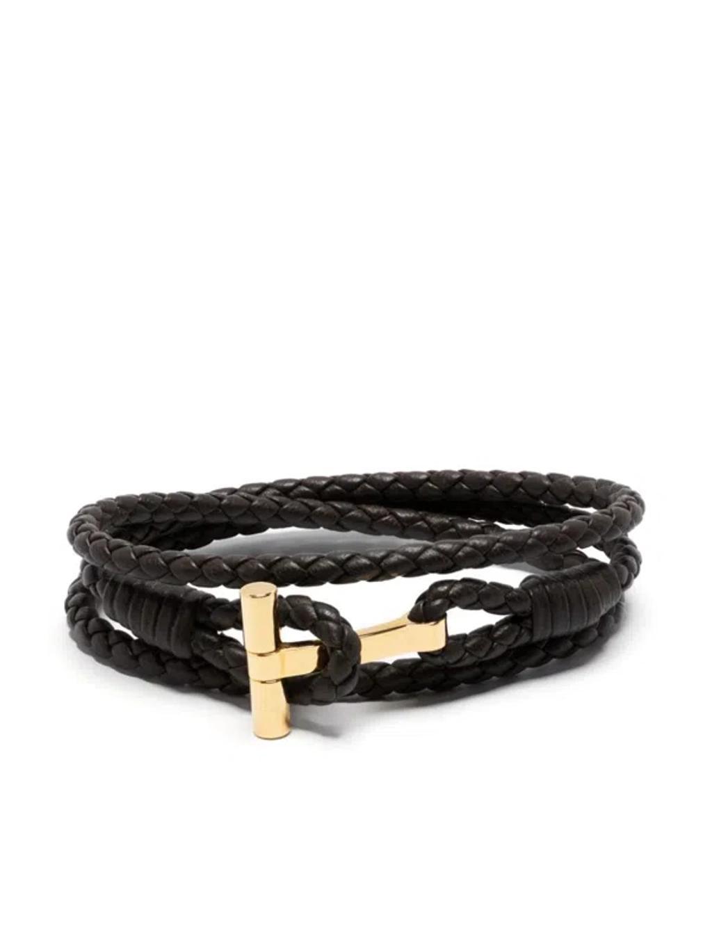 TOM FORD T-plaque Leather Bracelet In Brown Product Image