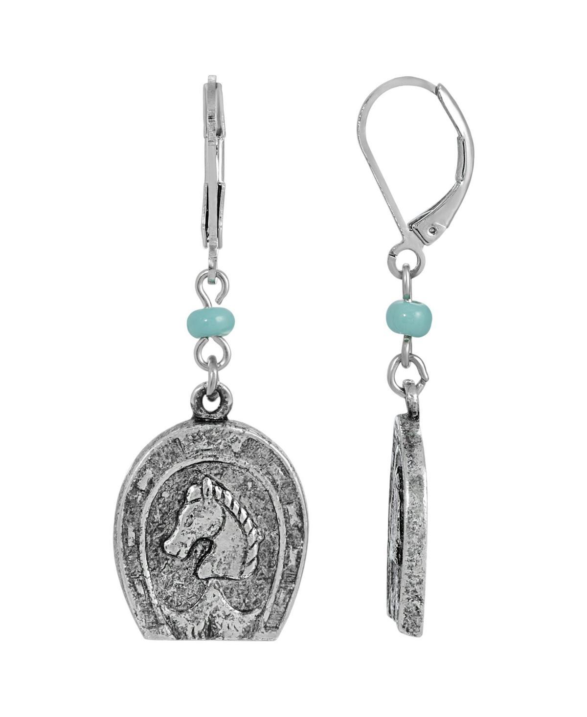 1928 Silver Tone Simulated Turquoise Horseshoe Earrings, Womens Product Image