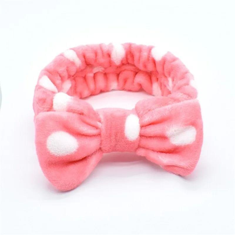 Polka Dot Coral Fleece Face Wash Headband (Various Designs) Product Image