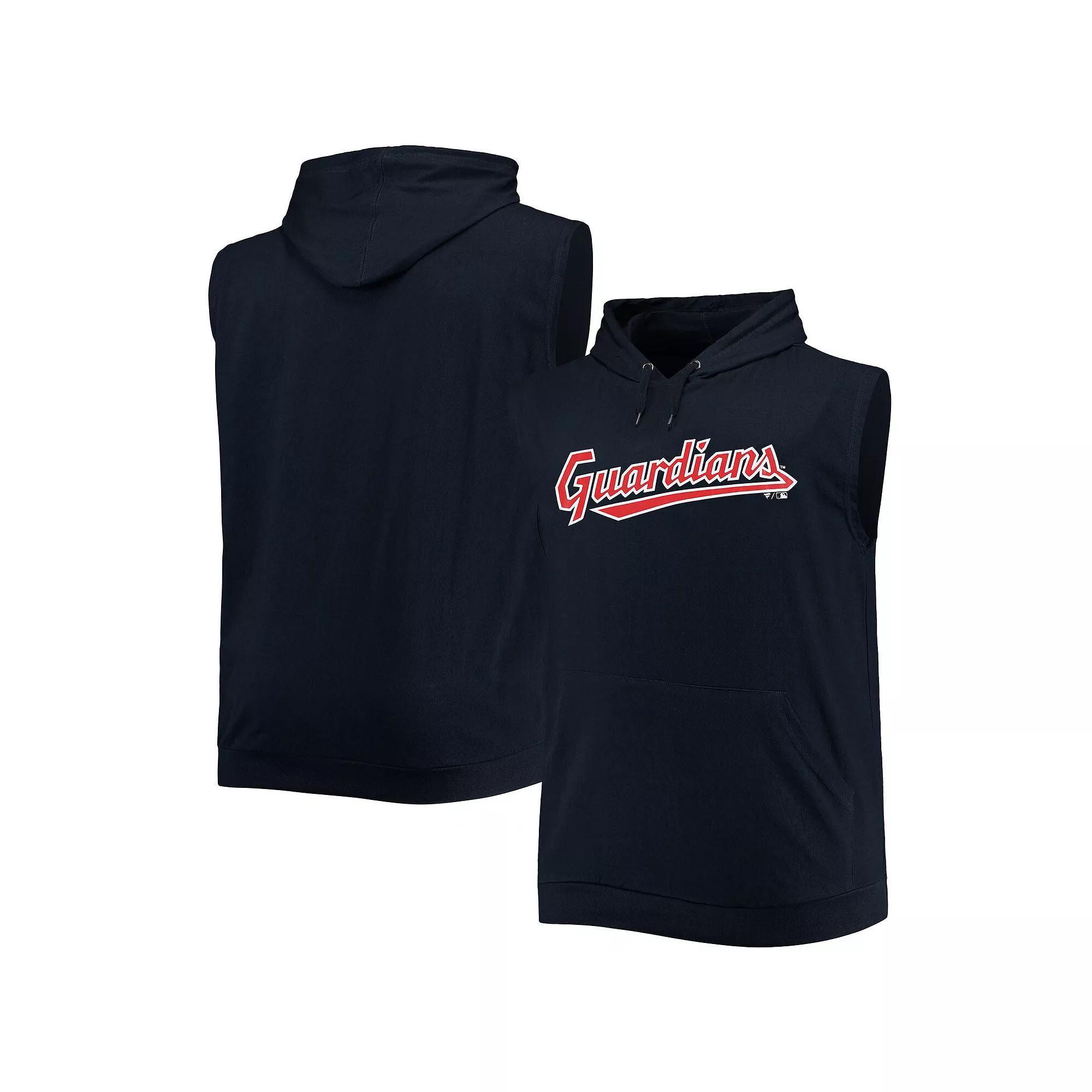 Men's Navy Cleveland Guardians Jersey Muscle Sleeveless Pullover Hoodie, Size: 2XLT, Grd Blue Product Image