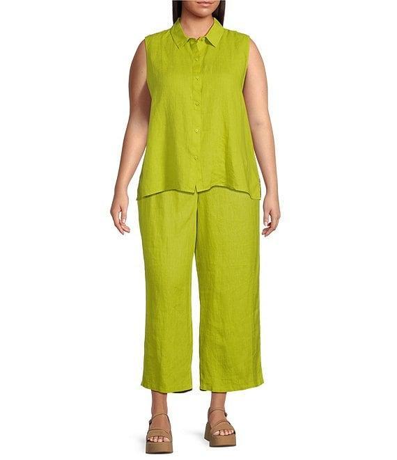 Eileen Fisher Plus Organic Linen Elastic Waist Wide Leg Pants Product Image