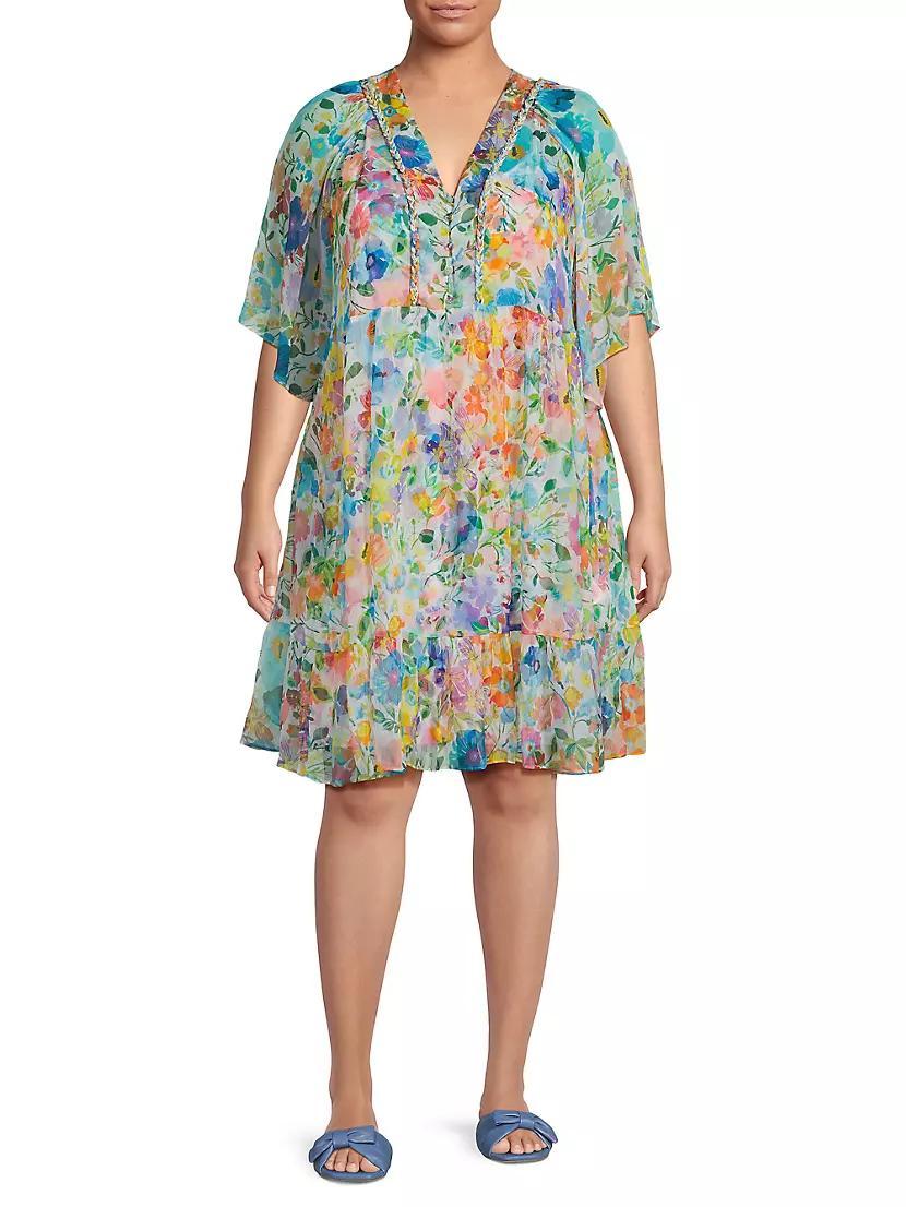 Plus Margaret Wild Blooms Silk Minidress Product Image