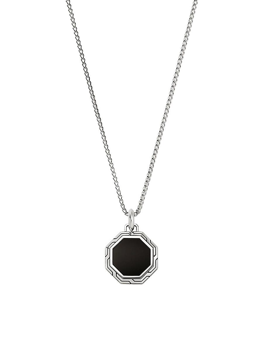 Mens Sterling Silver & Black Onyx Tag Pendant Necklace Product Image