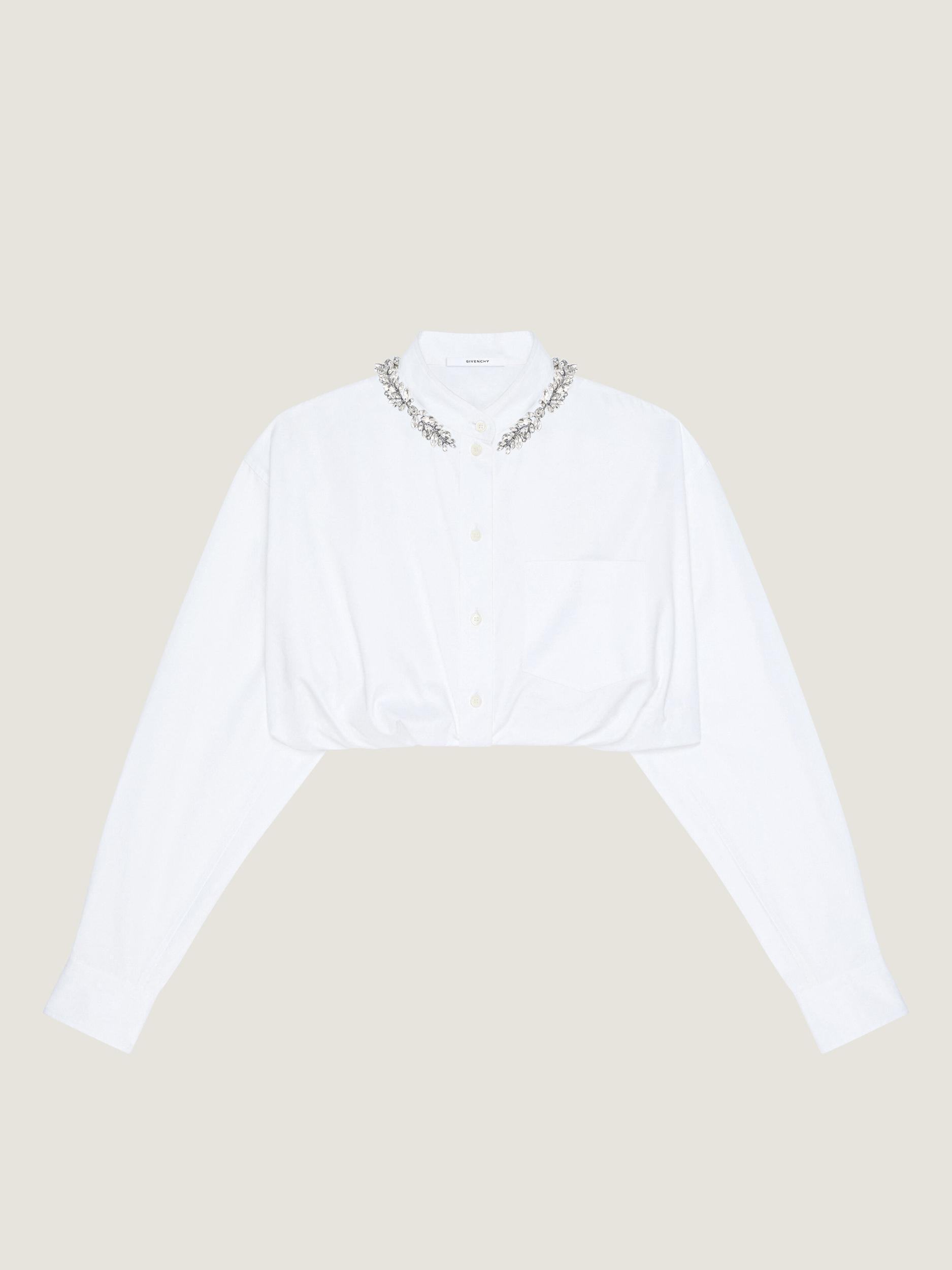 Cropped shirt in poplin with crystals Product Image