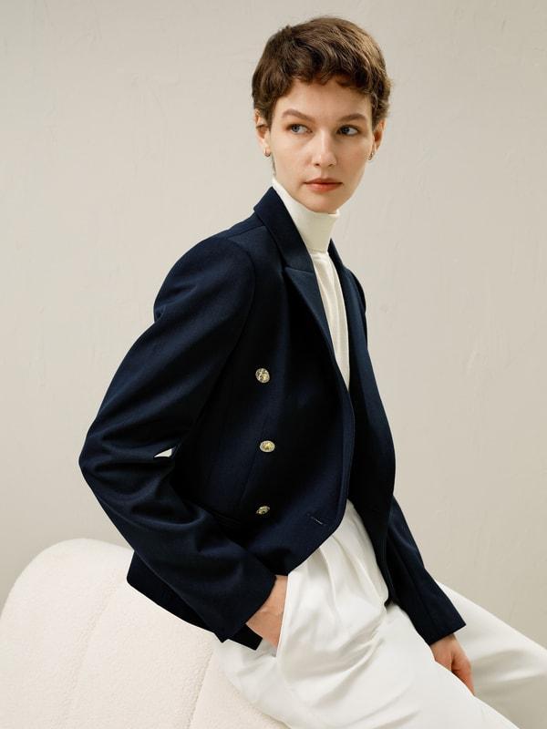 LILYSILK Woolen Blazer for Women Navy Blue Wool Wardrobe Must-Have Double-Breasted Blazer 12 Product Image