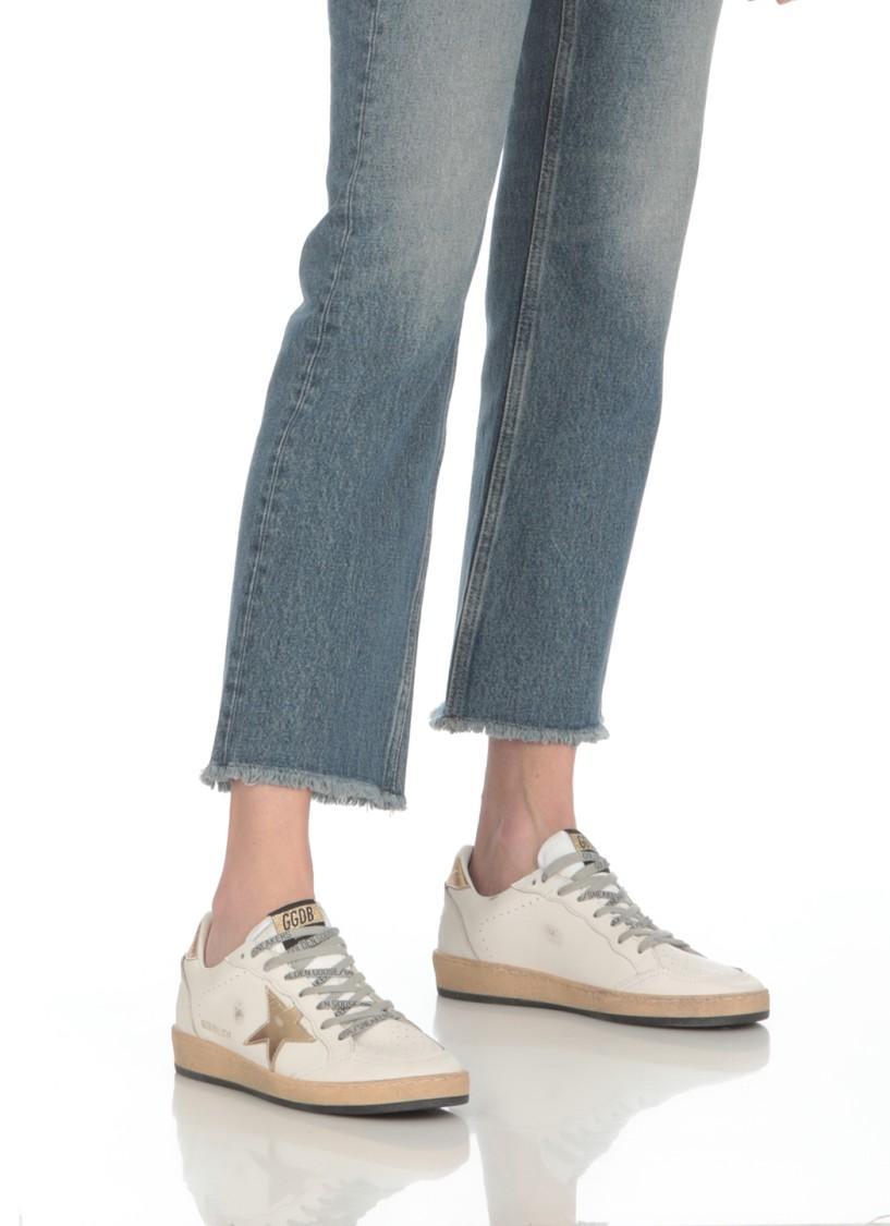 Ball Star Distressed Leather Sneakers In White Product Image