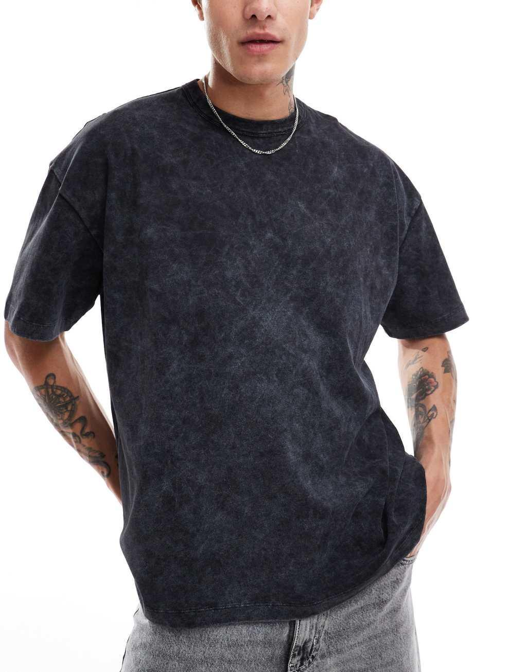 ASOS DESIGN oversized t-shirt in heavyweight 220gsm washed black with NYC back print Product Image