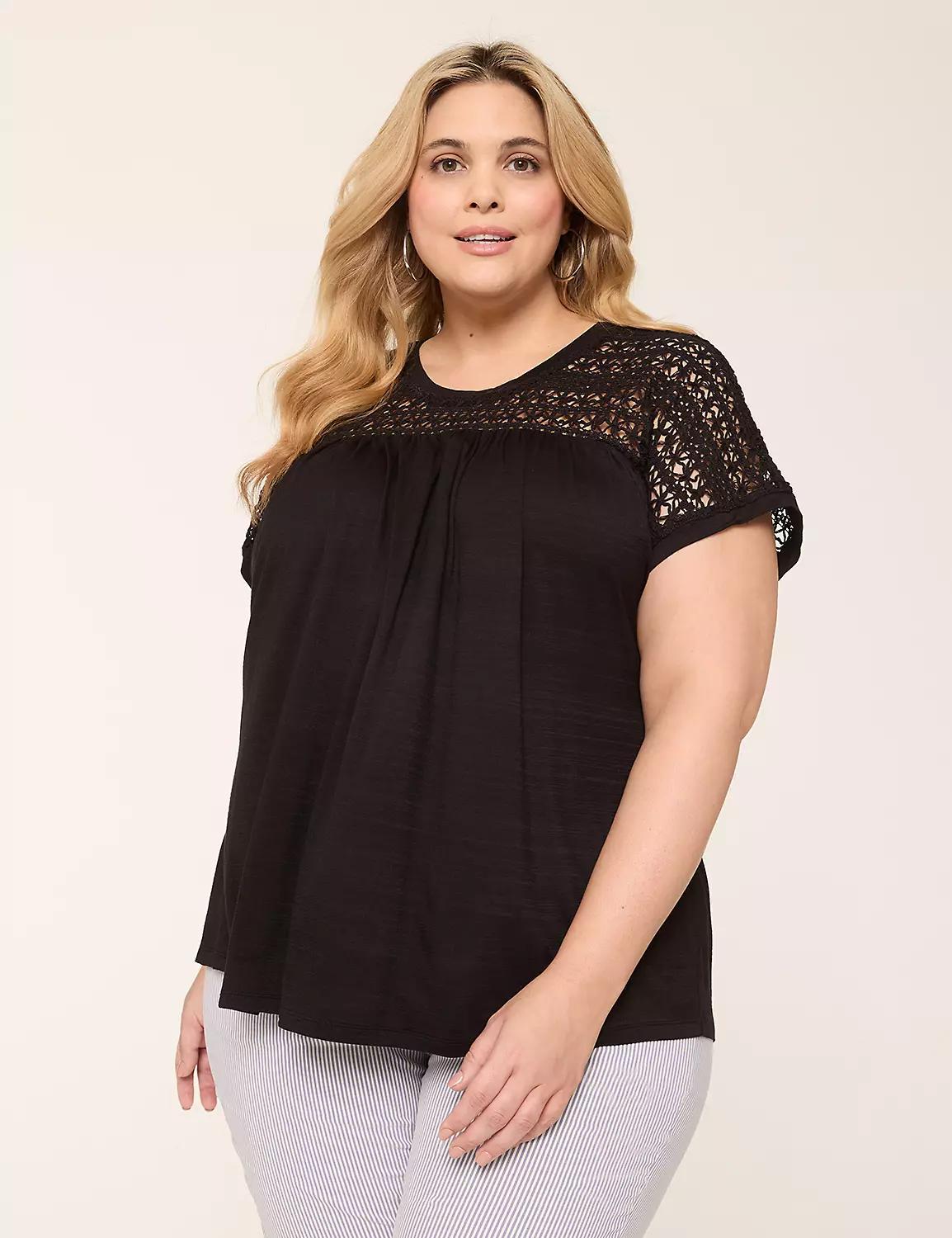 Crochet-Yoke Dolman-Sleeve Top Product Image