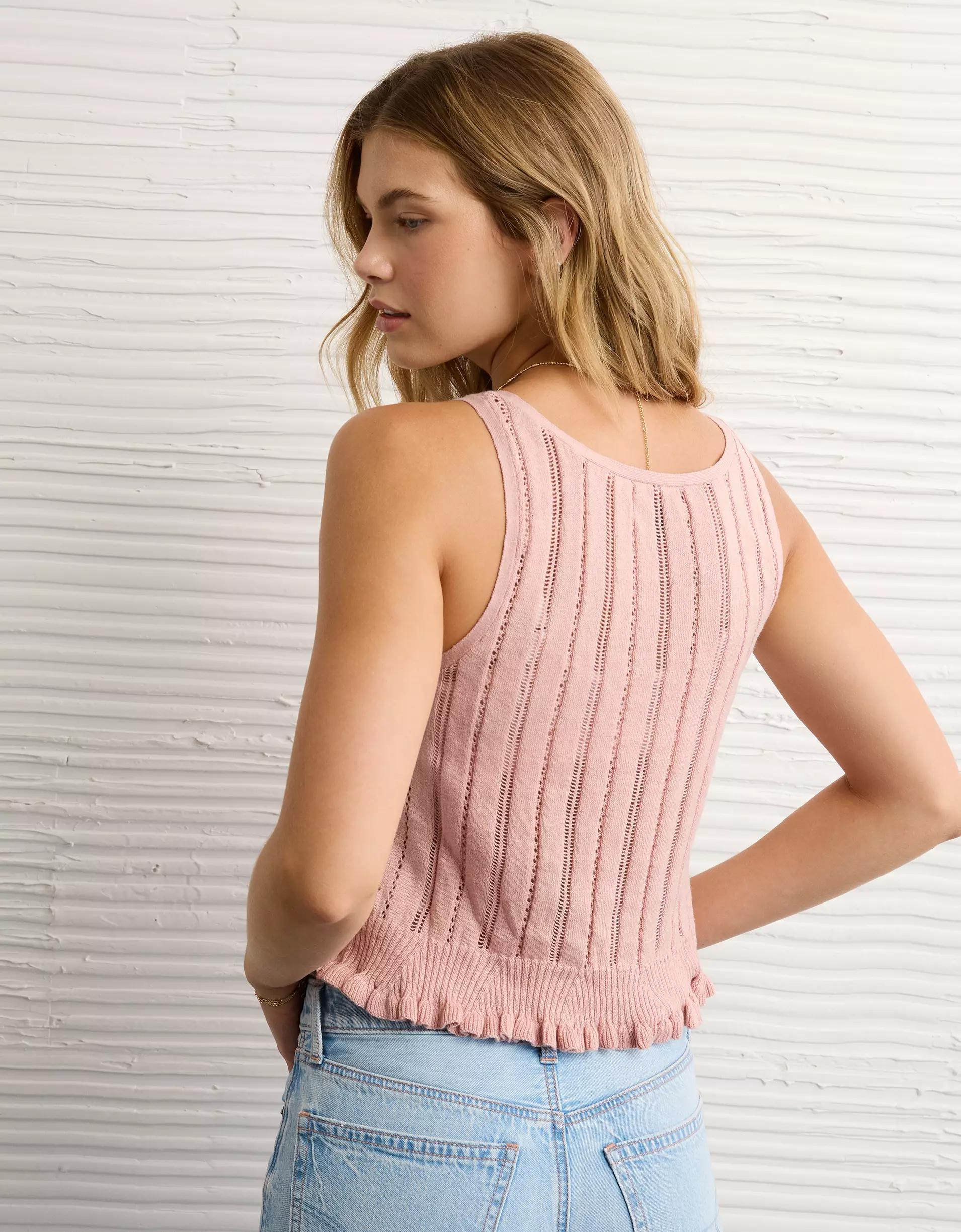 AE Pointelle Peplum Sweater Tank Top Product Image