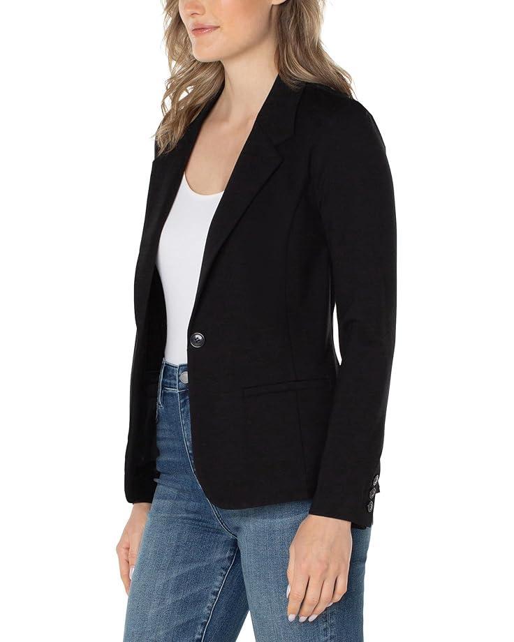 Button Front Boyfriend Blazer Silky Soft Performance Denim Product Image