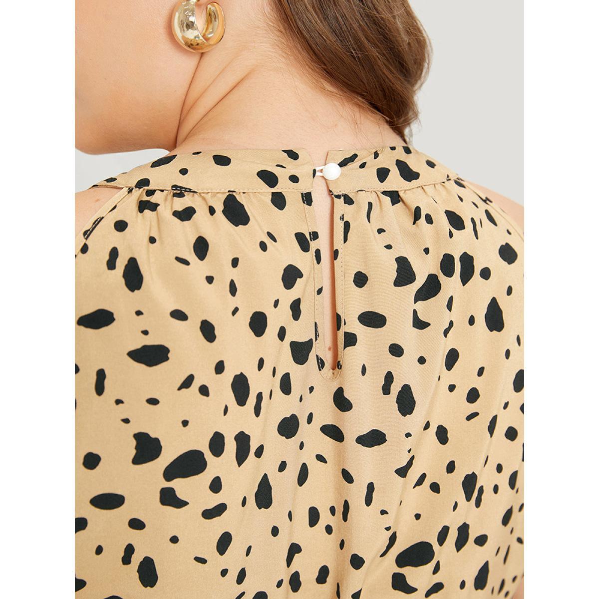 Plus Size Leopard Print Halter Pocket Belted Ruffle Hem Dress Bronze Women Elegant Gathered Halter neck Sleeveless Curvy Midi Dress BloomChic 22-24/3X Product Image