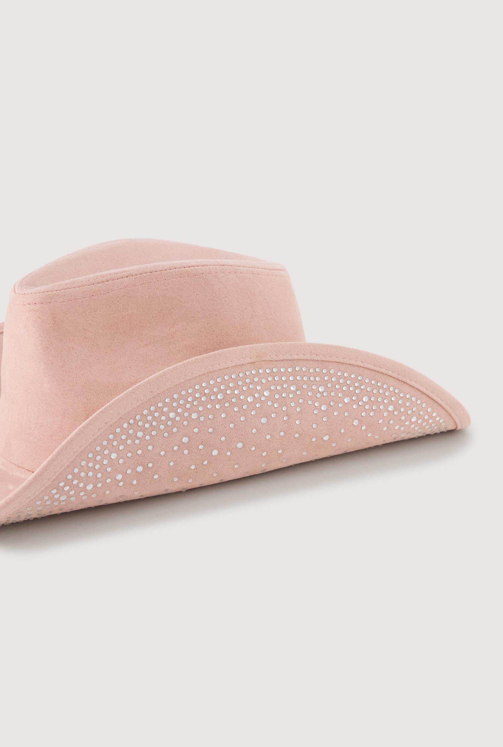 Faux Suede Rhinestone Brim Cowboy Hat Female Product Image